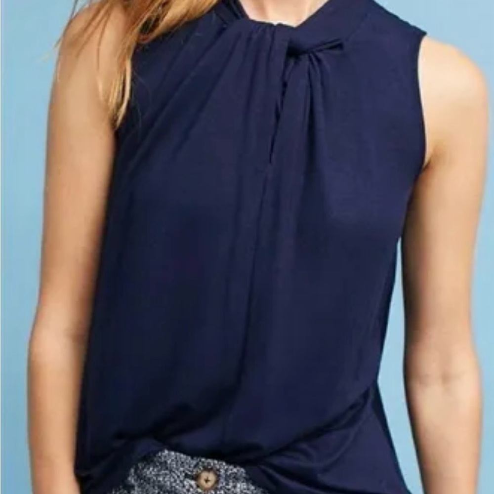 ANTHROPOLOGIE Vanessa Virginia Derva Top Navy Blue L Large EUC